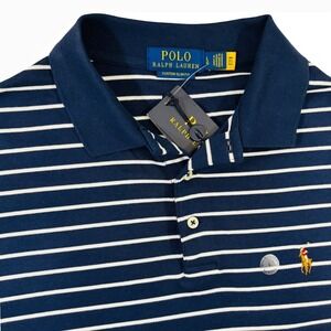 Polo Ralph Lauren Classic Fit Striped Soft Cotton Polo Blue Shirt Men's Large